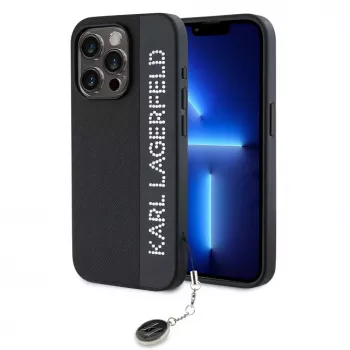 Karl Lagerfeld KLHCP15XPSAKDGCK iPhone 15 Pro Max 6,7 inch Black Hardcase Saffiano Rhinestones & Charm