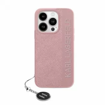 Karl Lagerfeld KLHCP15XPSAKDGCP Saffiano Rhinestones & Charm Hard Case für Apple iPhone 15 Pro Max 6,7 inch Pink