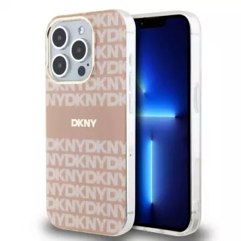 DKNY DKHMP15LHRHSEP Hardcase für iPhone 15 Pro, 6,1 inch, Pink, Mono & Stripe Muster, MagSafe