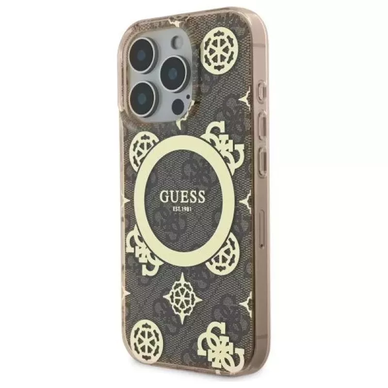 Guess GUHMP16LH4PYEEW Hardcase für Apple iPhone 16 Pro 6,3 inch Braun Peony On 4G Background MagSafe
