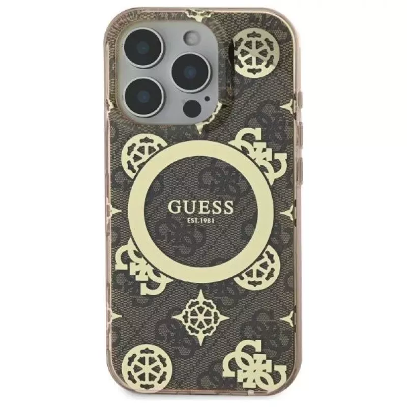 Guess GUHMP16LH4PYEEW Hardcase für Apple iPhone 16 Pro 6,3 inch Braun Peony On 4G Background MagSafe