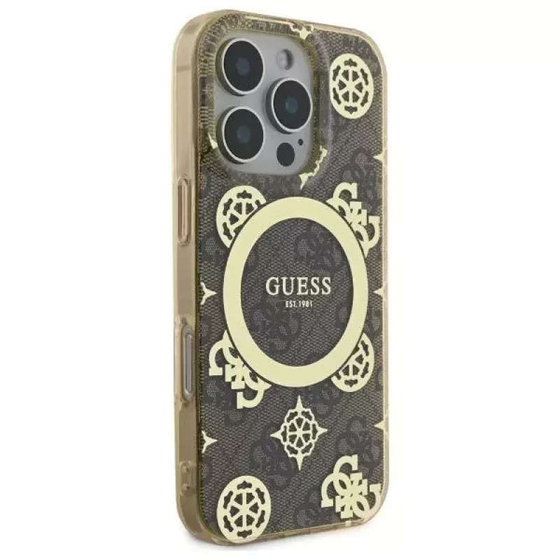 Guess GUHMP16LH4PYEEW Hardcase für Apple iPhone 16 Pro 6,3 inch Braun Peony On 4G Background MagSafe