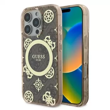 Guess GUHMP16LH4PYEEW Hardcase für Apple iPhone 16 Pro 6,3 inch Braun Peony On 4G Background MagSafe