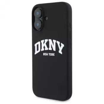 DKNY DKHMP16SSNYACH Hard Case für Apple iPhone 16 6,1 Zoll Schwarz Silikon mit weißem aufgedrucktem Logo MagSafe