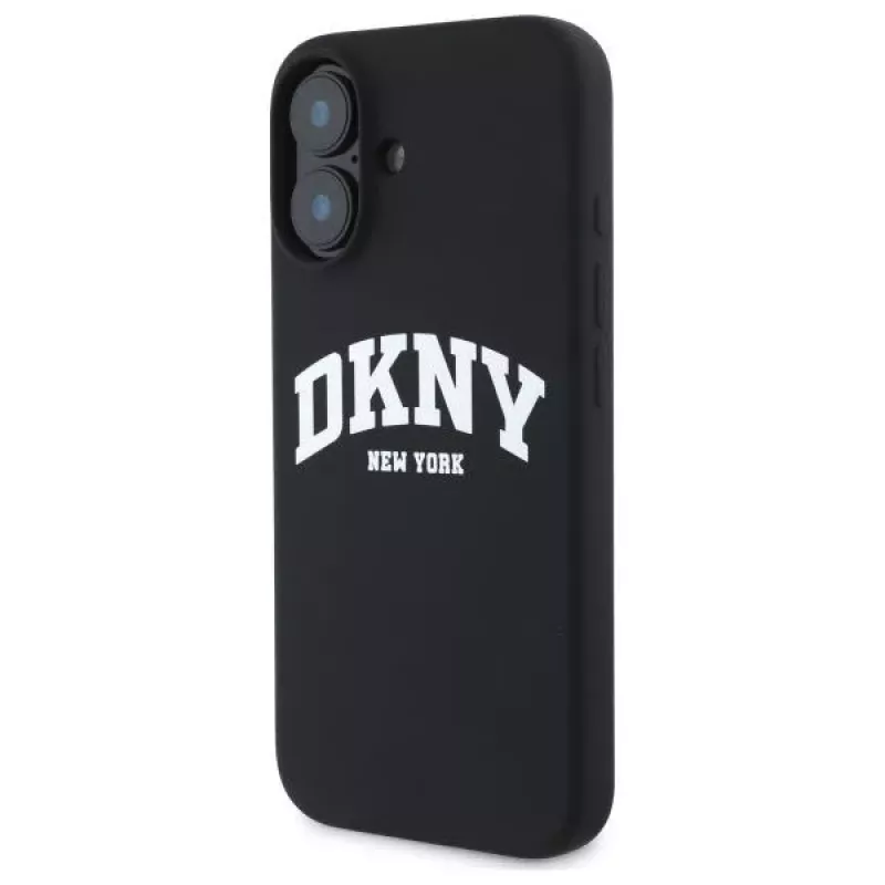 DKNY DKHMP16SSNYACH Hard Case für Apple iPhone 16 6,1 Zoll Schwarz Silikon mit weißem aufgedrucktem Logo MagSafe