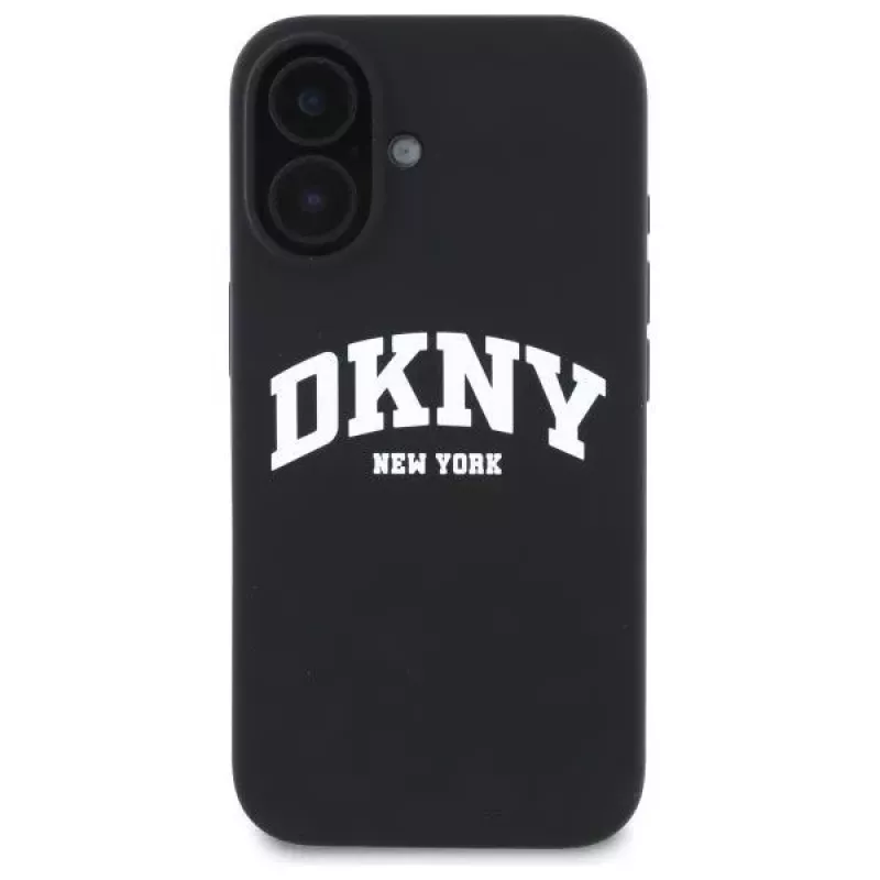 DKNY DKHMP16SSNYACH Hard Case für Apple iPhone 16 6,1 Zoll Schwarz Silikon mit weißem aufgedrucktem Logo MagSafe