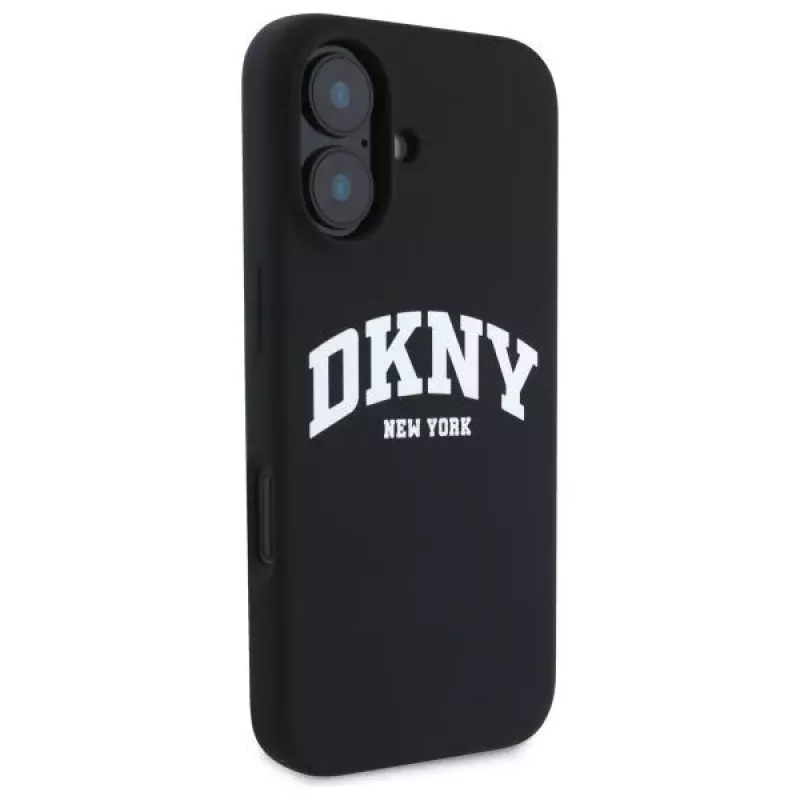 DKNY DKHMP16SSNYACH Hard Case für Apple iPhone 16 6,1 Zoll Schwarz Silikon mit weißem aufgedrucktem Logo MagSafe