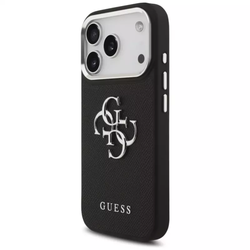 Guess Grained Big 4G Classic Logo Case für Apple iPhone 17 Pro, Schwarz