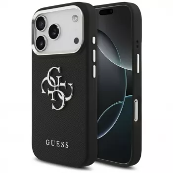 Guess Grained Big 4G Classic Logo Case für Apple iPhone 17 Pro, Schwarz