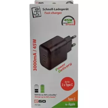 2GO ACV Wall Charger 100-240V 2x USB-C 3000mA Schwarz (797386)
