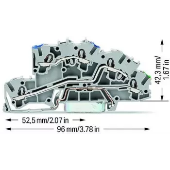 WAGO 2003-7646 3-Leiter-Durchgangsklemme, 2,5 mm², 800 V, grau, Hutschienenmontage