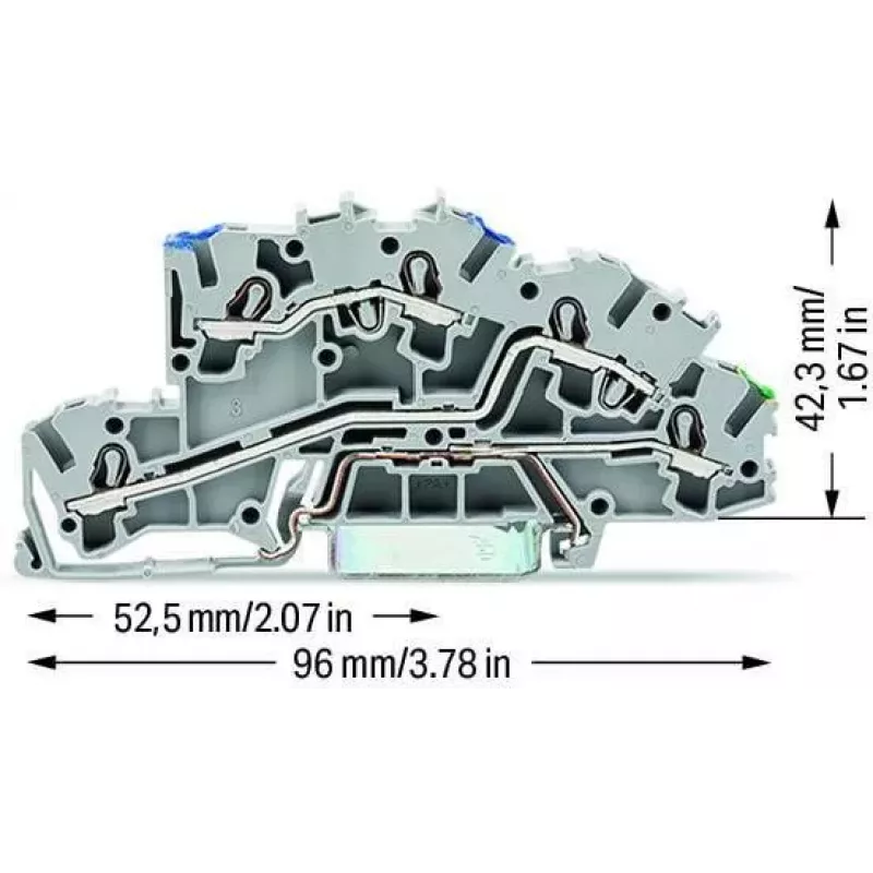 WAGO 2003-7646 3-Leiter-Durchgangsklemme, 2,5 mm², 800 V, grau, Hutschienenmontage