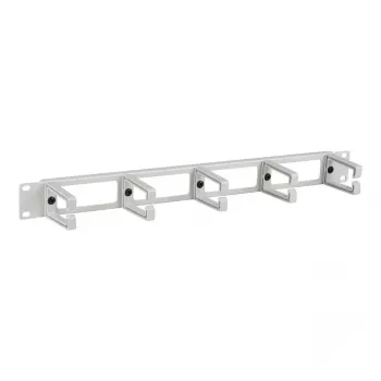 EFB 19 inch 1U Kabelmanagement-Panel mit 4 Durchführungen und 5 Kunststoffhalterungen, Lichtgrau (RAL 7035)