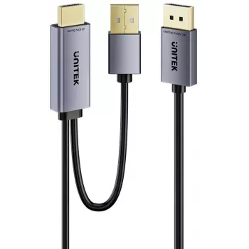 UNITEK HDMI auf DisplayPort 4K Kabel mit USB-A Stromversorgung, 1,8m, Schwarz