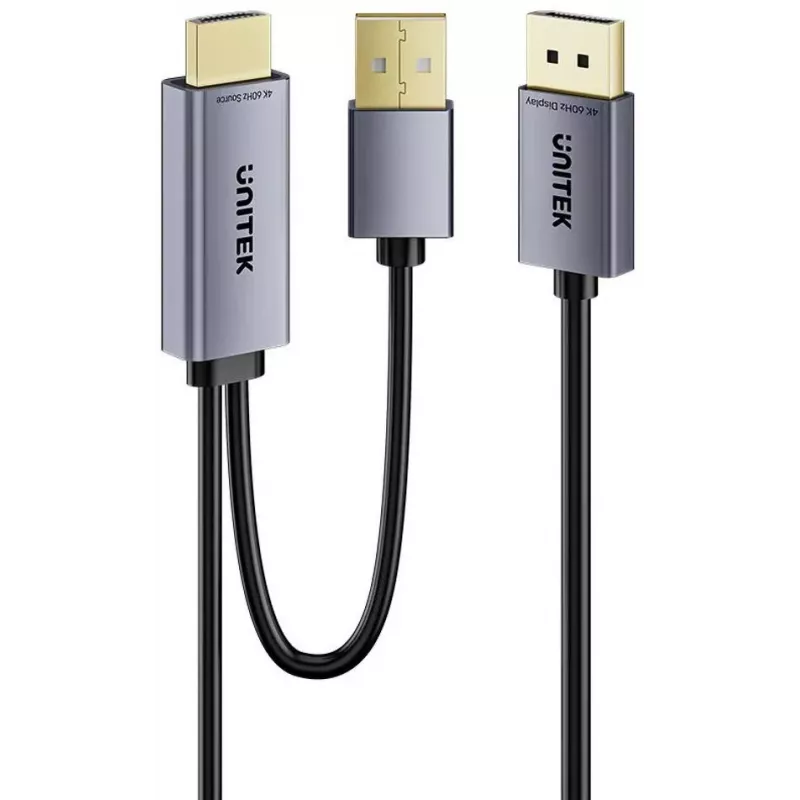 UNITEK HDMI auf DisplayPort 4K Kabel mit USB-A Stromversorgung, 1,8m, Schwarz