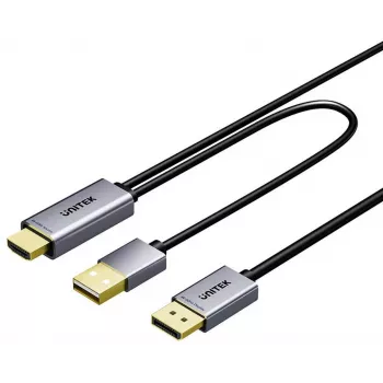 UNITEK HDMI auf DisplayPort 4K Kabel mit USB-A Stromversorgung, 1,8m, Schwarz