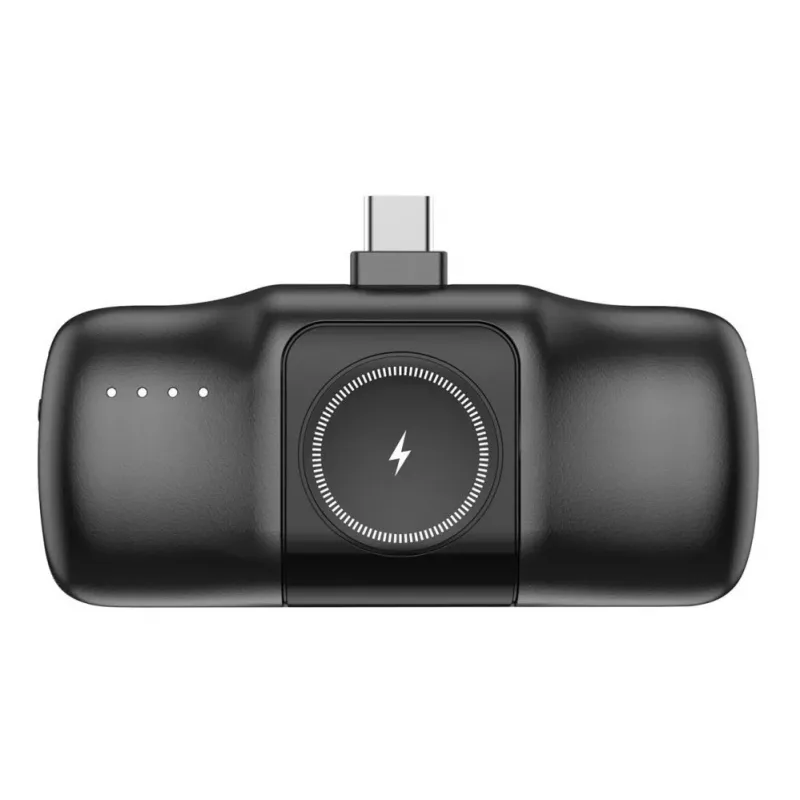 Mini Powerbank Wozinsky WF16-YCS 5000mAh 15W USB-C mit integriertem USB-C-Kabel und Apple Watch Ladegerät - Schwarz