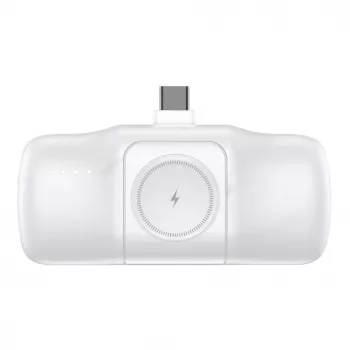 WOZINSKY WF16-YCS Mini Power Bank 5000mAh 15W USB-C mit integriertem USB-C-Kabel und Apple Watch-Ladegerät - Weiß