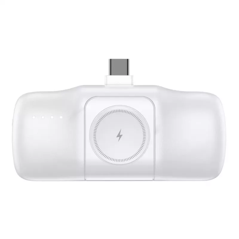 WOZINSKY WF16-YCS Mini Power Bank 5000mAh 15W USB-C mit integriertem USB-C-Kabel und Apple Watch-Ladegerät - Weiß