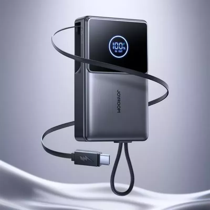 Joyroom JR-PR1 10000mAh 22.5W Powerbank mit integriertem ausziehbarem USB-C-Kabel Schwarz