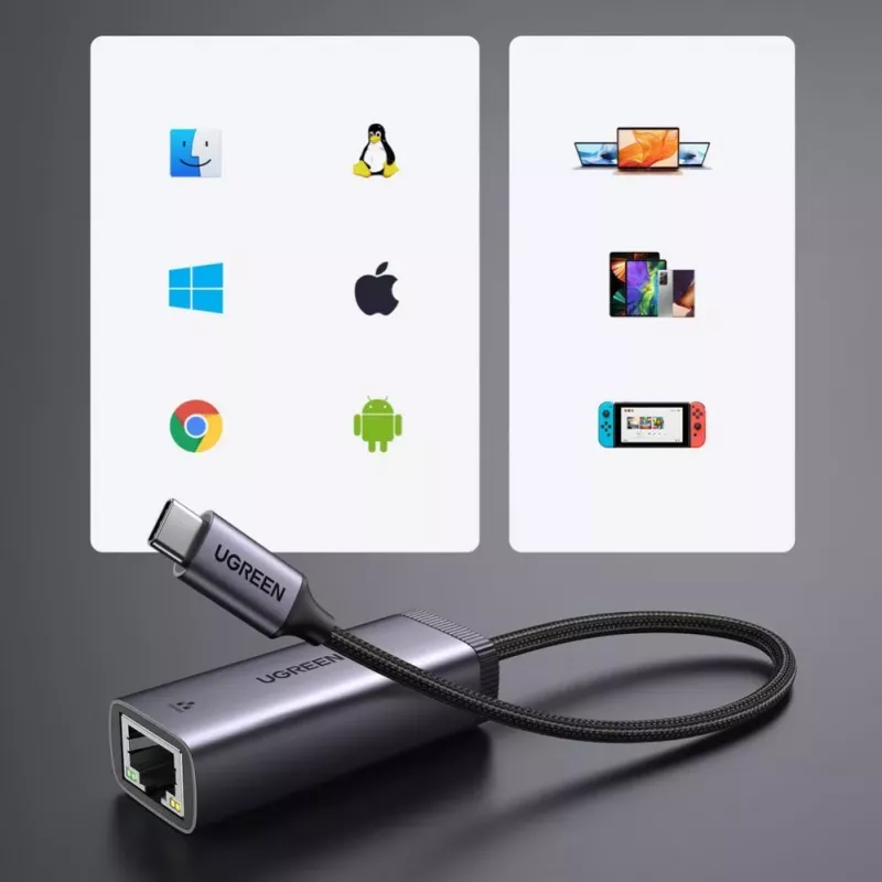 UGREEN USB-C auf RJ45 Gigabit Ethernet Adapter (Grau) - 40322 CM483