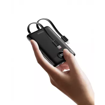 VEGER Powerbank C11 (W1170) PD QC3.0 22,5 W 10000 mAh mit integrierten USB-C- und Lightning-Kabeln, Schwarz