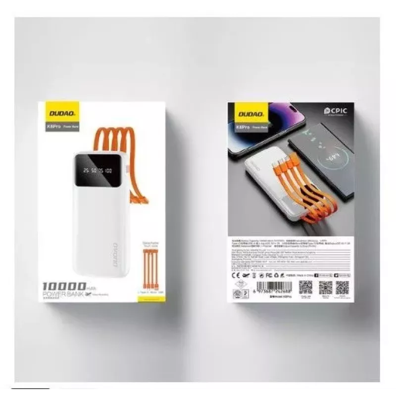 DUDAO K6Pro Power Bank 10000mAh 10W 4 Kabel Schwarz
