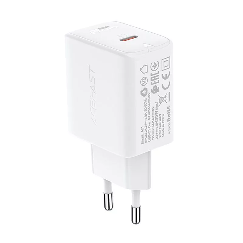 ACEFAST GaN USB-C Ladegerät 30W PD QC 3.0 AFC FCP Weiß (A21)