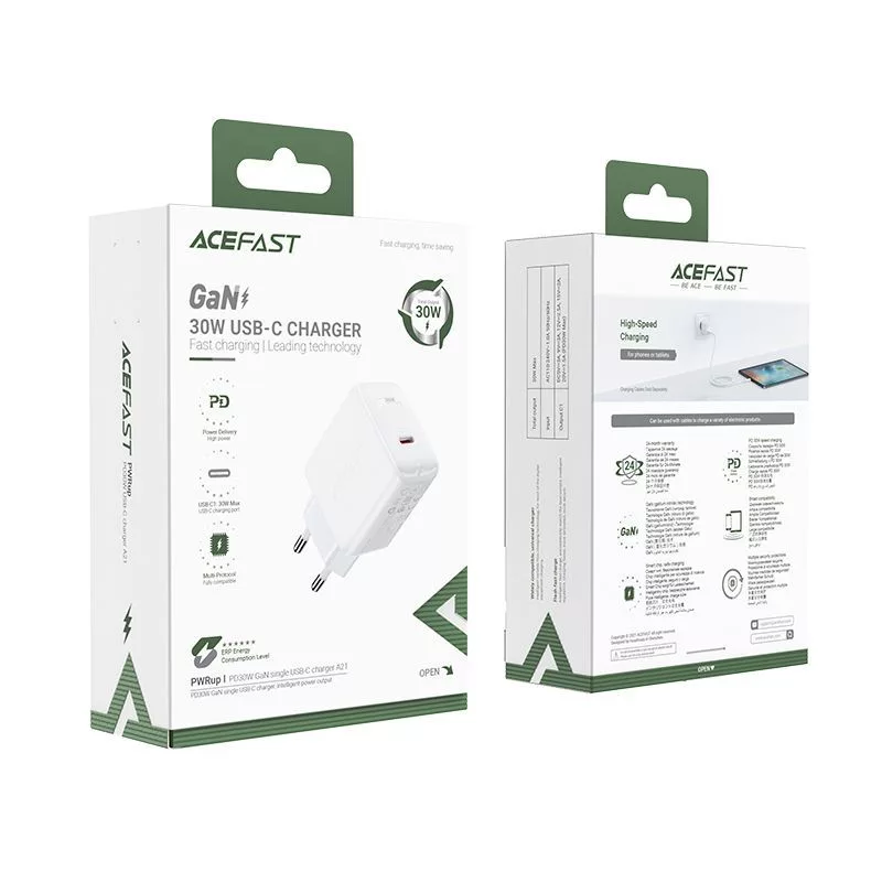 ACEFAST GaN USB-C Ladegerät 30W PD QC 3.0 AFC FCP Weiß (A21)