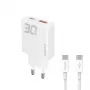 Dudao A30EU GaN 30W USB-C USB-A Wandladegerät mit USB-C auf USB-C Kabel 1m Weiß
