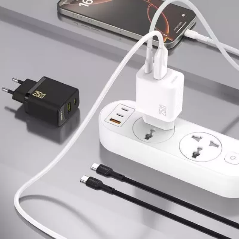 Dudao A26TCEU PD QC 25W GaN USB-A USB-C Netzteil mit USB-C Kabel Schwarz