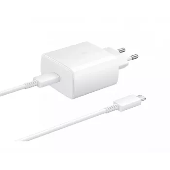 Samsung EP-TA845EWE + EP-DW767JWE 45W Reiseladegerät und USB-C auf USB-C Datenkabel Weiß (OOB Bulk)