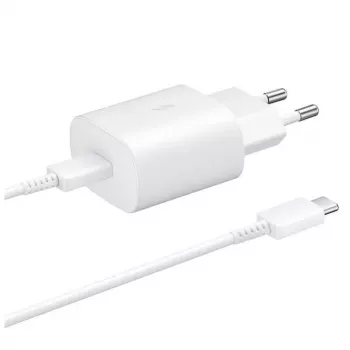 Samsung 25W Reiseladegerät + USB-C/USB-C Datenkabel Weiß (OOB Bulk)