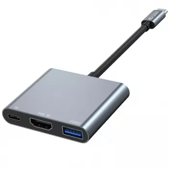 Tech-Protect V1 3in1 USB-C Hub Adapter - USB-A 3.0, USB-C PD 100W, HDMI 4K 30Hz - Grau