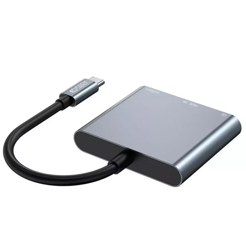 Tech-Protect V1 3in1 USB-C Hub Adapter - USB-A 3.0, USB-C PD 100W, HDMI 4K 30Hz - Grau