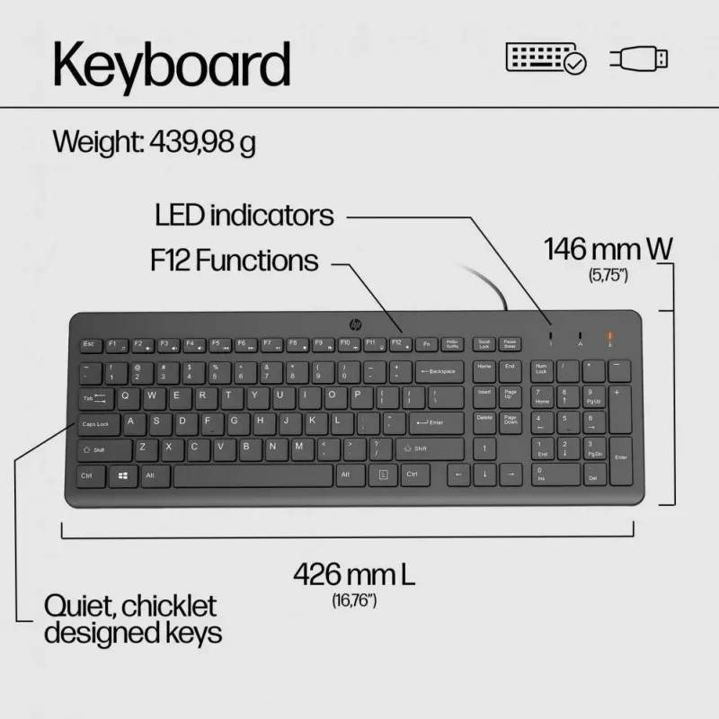 HP 150 Kabelgebundenes Maus- und Tastatur-Set - Schwarz - QWERTY Englisch US-Layout