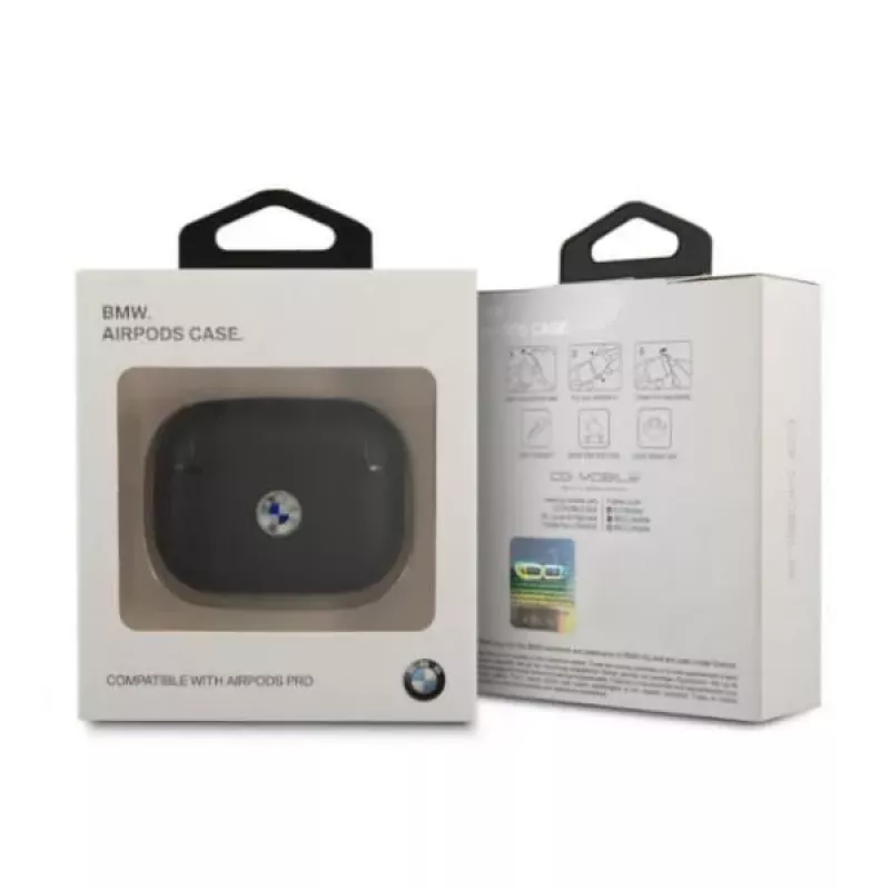BMW AirPods Pro Hülle Echtes Leder Silber Logo Schwarz