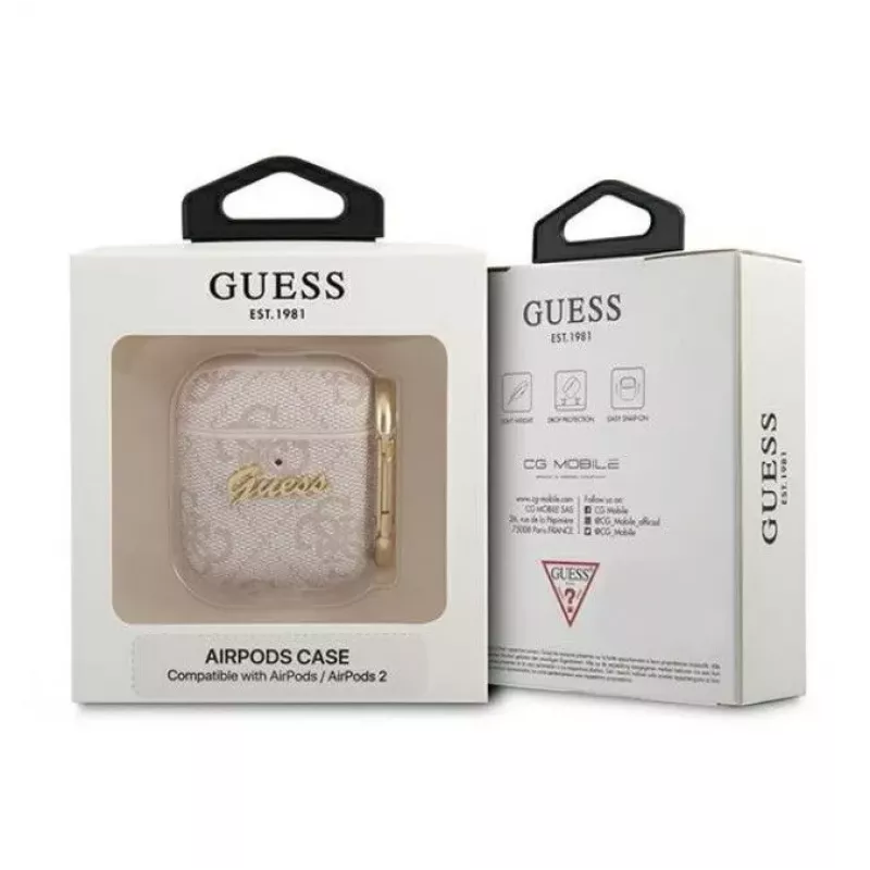 Guess Apple AirPods 1/2 Hülle 4G Script Metal Collection Pink