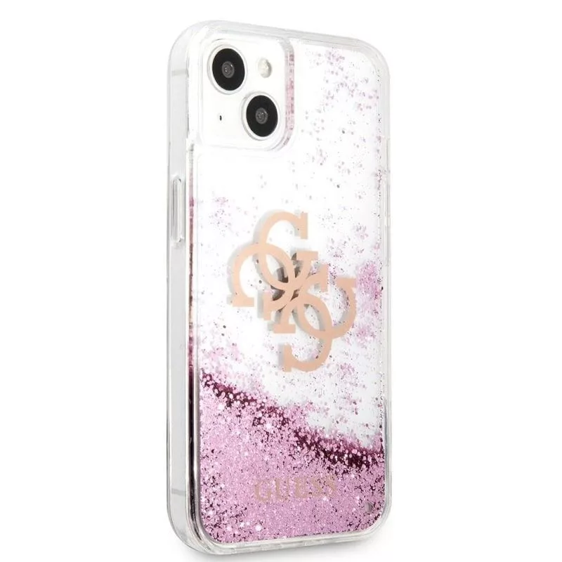 Guess iPhone 13 Mini Liquid Glitter Hülle Pink Transparent