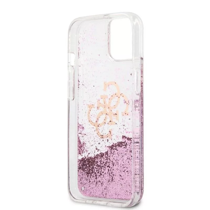 Guess iPhone 13 Mini Liquid Glitter Hülle Pink Transparent