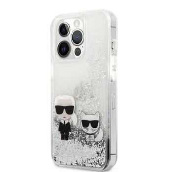 Karl Lagerfeld Apple iPhone 13 Pro Liquid Glitter Choupette Case Silver