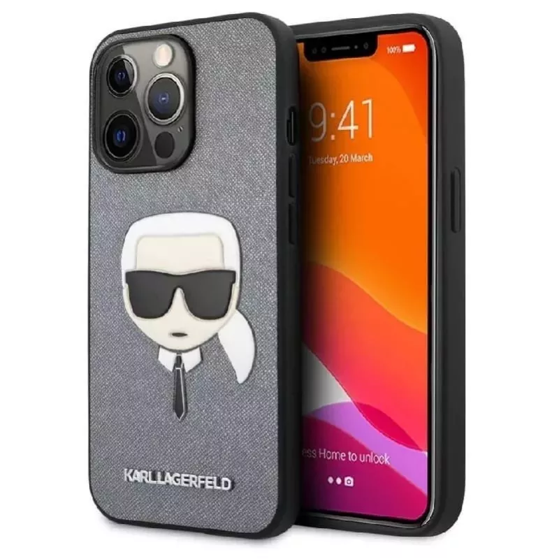 Karl Lagerfeld Apple iPhone 13 Pro Saffiano Karl Head Case Silber