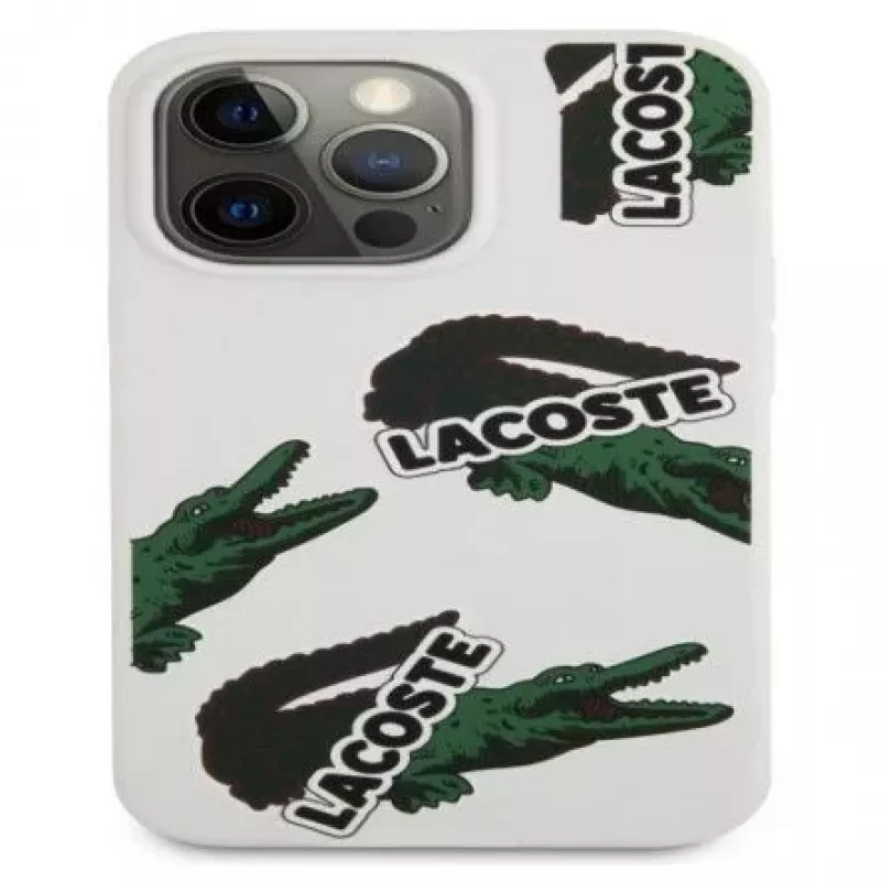 Lacoste Apple iPhone 13 Pro Liquid Silicone Allover Pattern Case Weiß