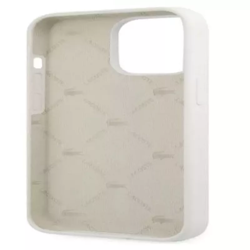 Lacoste Apple iPhone 13 Pro Liquid Silicone Allover Pattern Case Weiß