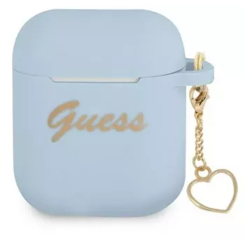 Guess AirPods 1/2 Cover Silicone Charm Heart Collection Blau