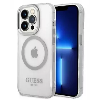 Guess Apple iPhone 14 Pro Max 6.7 Hard Case Metal Outline Magsafe Silver