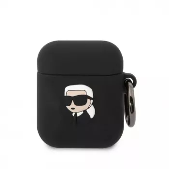 Karl Lagerfeld 3D Logo NFT Karl Head Silicone Case für AirPods 1/2 Schwarz