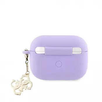 Guess Apple AirPods Pro Hülle Silikon Classic Logo Gold mit 4G Charm Lila