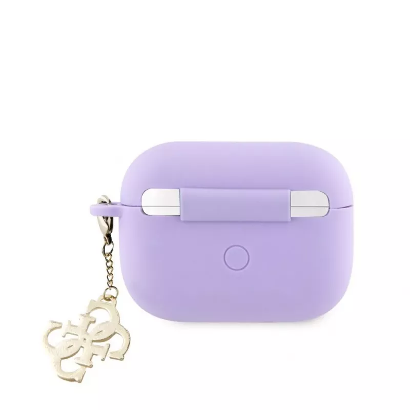 Guess Apple AirPods Pro Hülle Silikon Classic Logo Gold mit 4G Charm Lila
