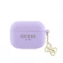 Guess Apple AirPods Pro Hülle Silikon Classic Logo Gold mit 4G Charm Lila